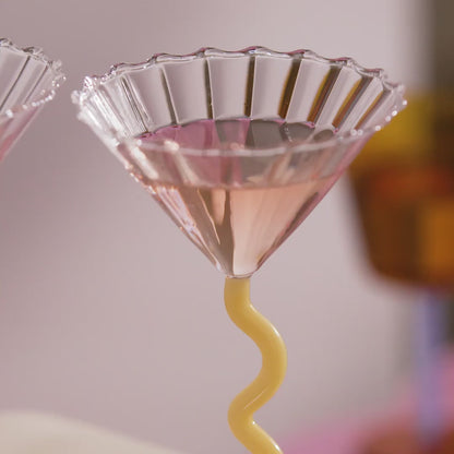 荷蘭 &Klevering Coupe Curve 亮黃色扭紋玻璃杯 (2件裝)